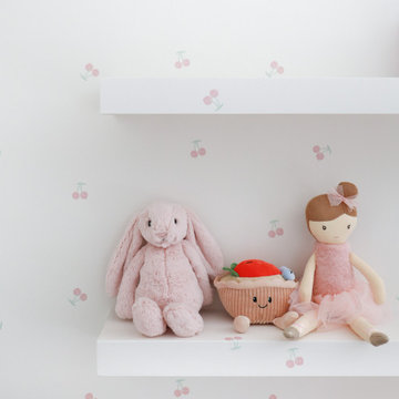 Tiny Pastel Cherry Wallpaper In Teen Girl's Bedroom