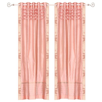 Lined-Peach Pink Hand Crafted Grommet Top  Sheer Sari Curtain Drape Panel-Piece