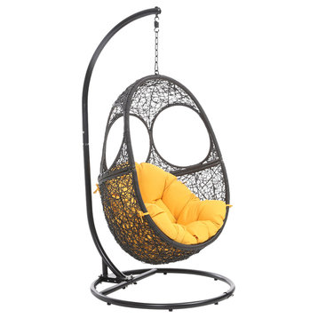 Modern Outdoor Malaga Swing Chair with Stand - Black Basket with Yellow Cushion