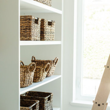 Coastal modern farmhouse custom pantry library ladder