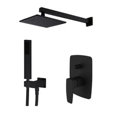 Corvus Square Black Brass Wall Shower Head With Mixer Tap and Hand Shower