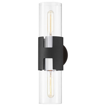 Troy Amado 2-LT Small Wall Sconce B3231-PN/TBK, Polished Nickel/Texture Black