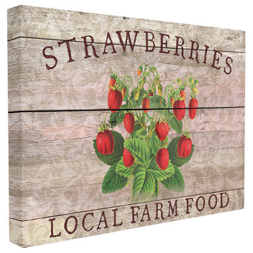 Strawberries Illustration Local Farm Planked Look Canvas Wall Art, 24"x30"