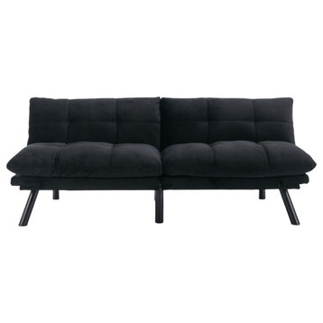 TATEUS Velvet Sofa Couch Bed with Armrests for Living Room and Bedroom, Black