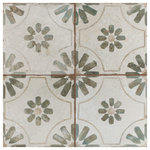 Merola Tile - Kings Blume Sage Ceramic Floor and Wall Tile - Capturing the appearance of an encaustic look, our Kings Blume Sage Ceramic Floor and Wall Tile features a slightly textured, matte finish, providing decorative appeal that adapts to a variety of stylistic contexts. Containing 7 different print variations that are randomly distributed throughout each case, this white square tile offers a one-of-a-kind look. With its semi-vitreous features, this tile is an ideal selection for indoor commercial and residential installations, including kitchens, bathrooms, backsplashes, showers, hallways, entryways and fireplace facades. This tile is a perfect choice on its own or paired with other products in the Kings Collection. Tile is the better choice for your space!