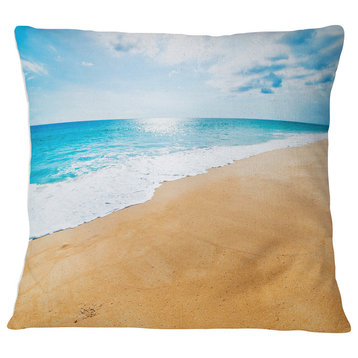 Serene Beach and Sun Daylight Modern Beach Throw Pillow, 18"x18"