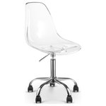 Meridian Furniture - Clarion Office Chair, Chrome - Roll around your cubicle or home office area in style when you add this Clarion office chair to your setup. This chrome office chair has a chic and sleek armless design that facilitates free movement of your arms, making it ideal for a number of tasks. The seat and back of the chair are made from lucite polycarbonate for a modern look that's accentuated even more by the chair's chrome metal frame. The seat swivels for ease of movement, and its on a five star rolling base with casters, so you can roll to the file cabinet or fax machine without getting up. Adjust the seat easily with just a touch of the lever below.