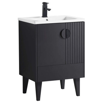 Venezian Single Bathroom Vanity, Black, 24", Black Handles, One Sink