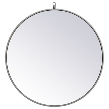 Home Living Metal Frame Round Mirror With Decorative Hook 28", Gray