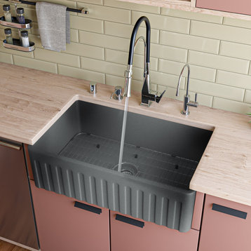 Concrete Color 33 inch Reversible Single Fireclay Farmhouse Kitchen Sink