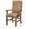 Almond Upholstered Dining Arm Chair with Arms And Nailhead Trim, Set of Two