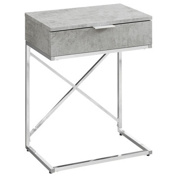 24" Accent Table Arc Style, Gray Cement, Chrome Metal