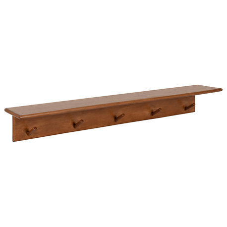 Alta Floating Wood Shelf with 5 Posts, Walnut Brown, 36x5x5