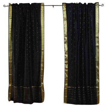 Black Rod Pocket  Sheer Sari Curtain / Drape / Panel   - 43W x 63L - Pair