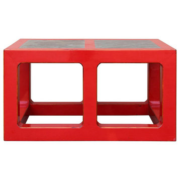 Red Lacquer Stone Top Contemporary Coffee Table , Low Table s049