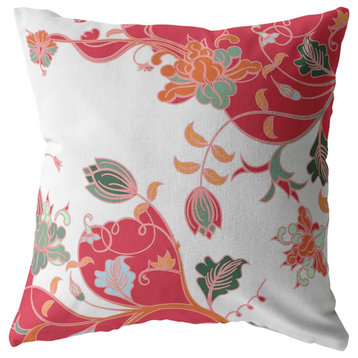 18" Red White Garden Indoor Outdoor Zippered Throw Pillow