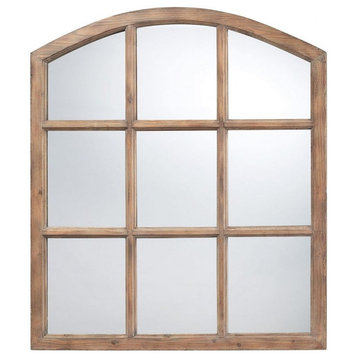 Arched Windowpane Style Farmhouse Wall Mirror Rustic Light Oak Frame 33"