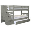 Bedz King Pine Wood Twin over Twin Stairway Bunk Bed with Twin Trundle in Gray