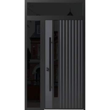 Exterior Prehung Steel Door Ronex 04 Grey Side & Top Exterior Window