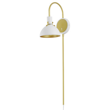 Dawn One Light Wall Sconce in White/Satin Brass