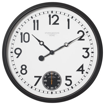Terrace Large 32" Wall Clock with Subdial for Seconds in Black, White Face