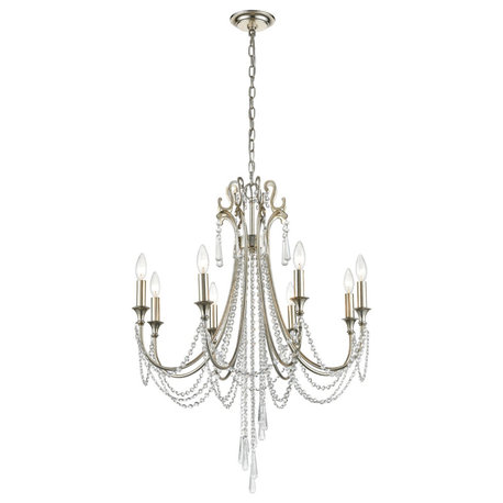 Crystorama ARC-1908-SA-CL-MWP 8 Light Chandelier in Antique Silver