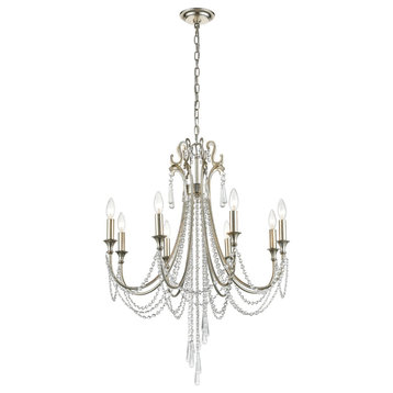 Crystorama ARC-1908-SA-CL-MWP 8 Light Chandelier in Antique Silver