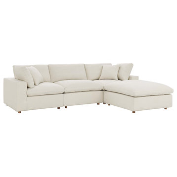 Modway Commix 4-Piece Down Filled Overstuffed Sectional Sofa Set in Light Beige