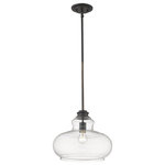 Acclaim Lighting - Acclaim Torrel 1-Light Pendant, Oil-Rubbed Bronze - The Torrel pendant features a fresh take on a lunch counter light. A single bulb is housed inside of an airy, bell-shaped globe of clear glass. Available in satin nickel and oil-rubbed bronze.