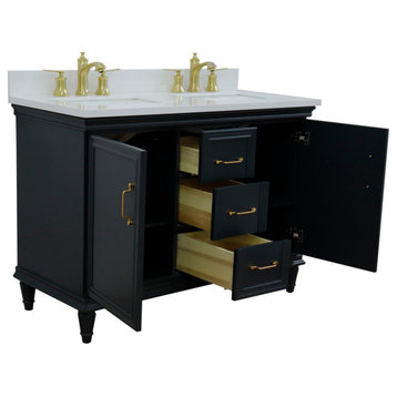 49" Double Vanity, Dark Gray Finish With White Quartz And Rectangle Sink