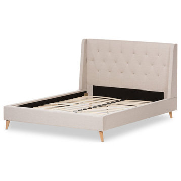 Adelaide Retro Modern Light Beige Fabric Upholstered Full Size Platform Bed