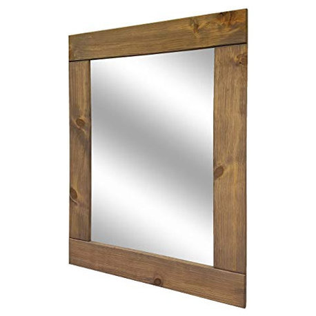 Natural Rustic Style Vanity Mirror, Weathered Oak, 36"x30"