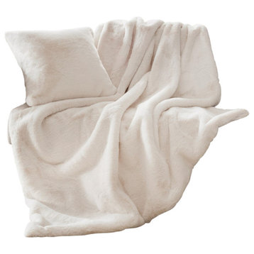 Croscill Sable Faux Fur Oversized Throw Blanket 60x70, Ivory, Throw Blanket