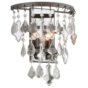 Meritage, Wall Sconce, Graphite Finish, Mercury, Plated and Clear Crystal