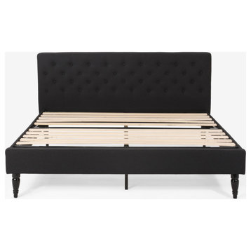 Winston Contemporary Upholstered King Bed Platform, Black