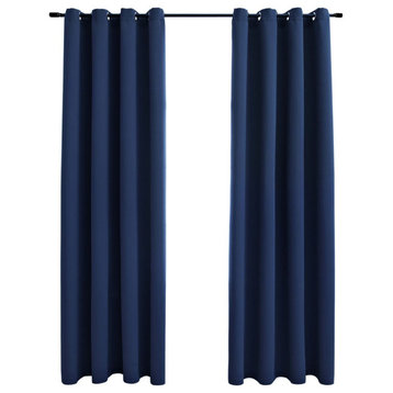 vidaXL Curtains 2 Pcs Blackout Curtains Window Blinds Rings Navy Blue Fabric