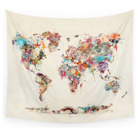 World Map Watercolor Deux Wall Hanging Tapestry - Medium: 68 x 80