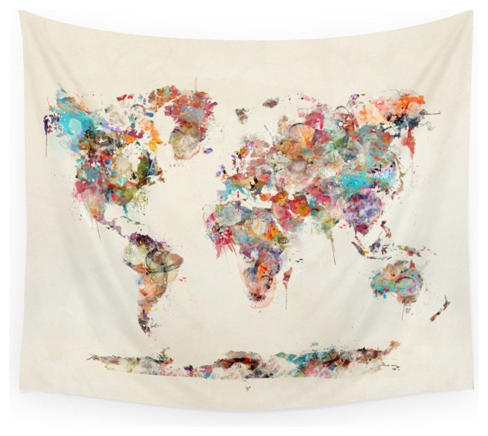 World Map Watercolor Deux Wall Hanging Tapestry - Medium: 68 x 80