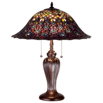 25H Tiffany Peacock Feather Table Lamp