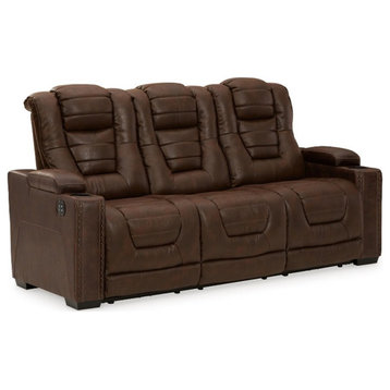 Ashley Furniture Owner's Box Faux Leather Power Reclining Sofa in Dark Brown