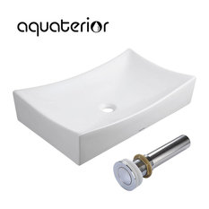 Aquaterior 26x15x5" Large Rectangle Ceramic Bathroom Vessel Sink with Drain