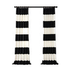 Onyx Black & Off-White Horizontal Stripe Cotton Curtain, 50"x96"