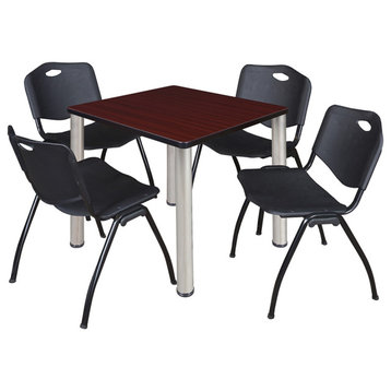Kee 30" Square Breakroom Table- Mahogany/ Chrome & 4 'M' Stack Chairs- Black
