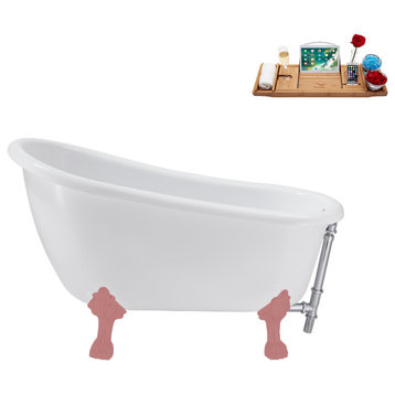 53'' Streamline N487PNK-CH Soaking Clawfoot Tub and Tray with External Drain