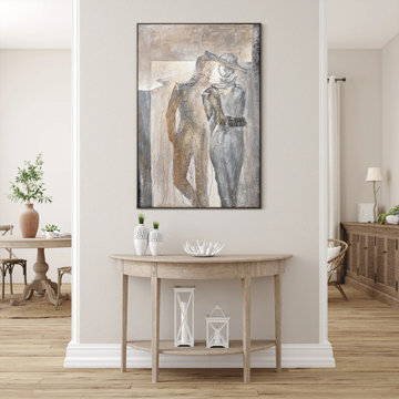Framed hand-painted abstract art on canvas "Pair"