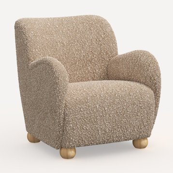 Red from Scalamandre Crafted by Cloth & Company Portland Chair Boucle Ivory, Push Boucle Camel