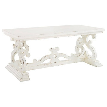 Linon Jenna Distressed Wood Coffee Table in White