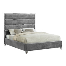 Zuma Velvet Bed, Gray, Queen
