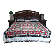 Mogulinterior - 3pc Boho Indian Bedding Tapestry Cotton Bedspreads Pillows - Blankets