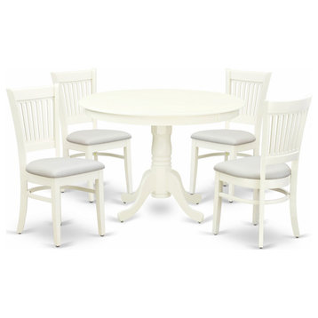 5Pc Dining Set 4 Chairs, Kitchen Table Seat, Slatted Chair Back Linen White